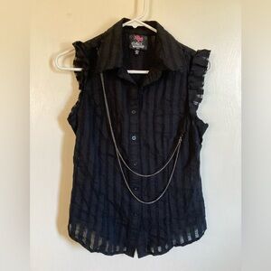 ***Rare Abbey Dawn for Alice in Wonderland Black Silver Chain Detail Blouse #S